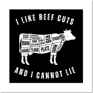 I Like Beef Cuts - Funny Cow Graphic - White Posters and Art